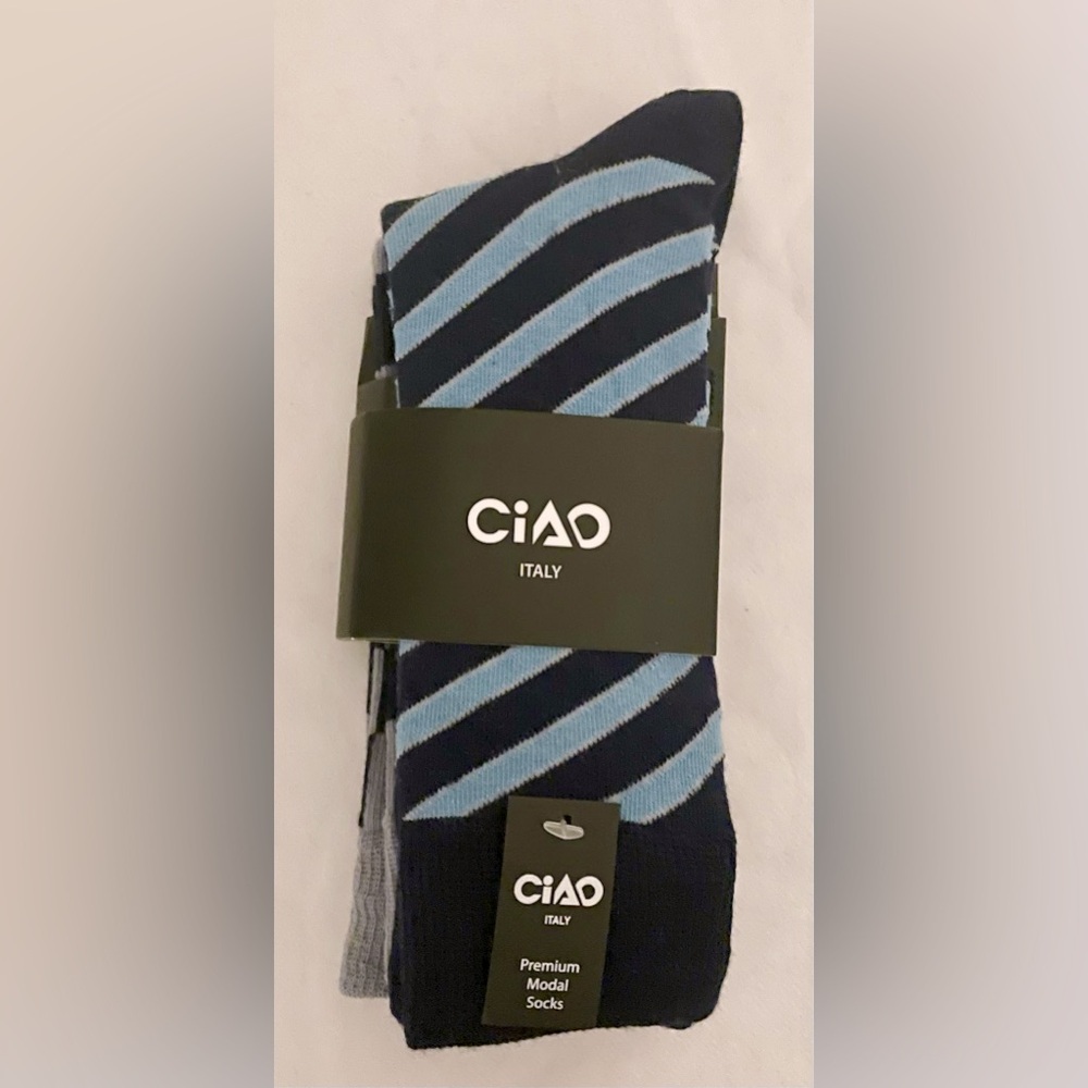 CIAO Italy Blue Striped Premium Modal Socks - Men’s Size 8-12 NWT